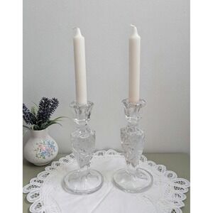 Set of 2 Vintage Crystal Candle Holders, Pinwheel Cut, Elegant Glass Candlestick